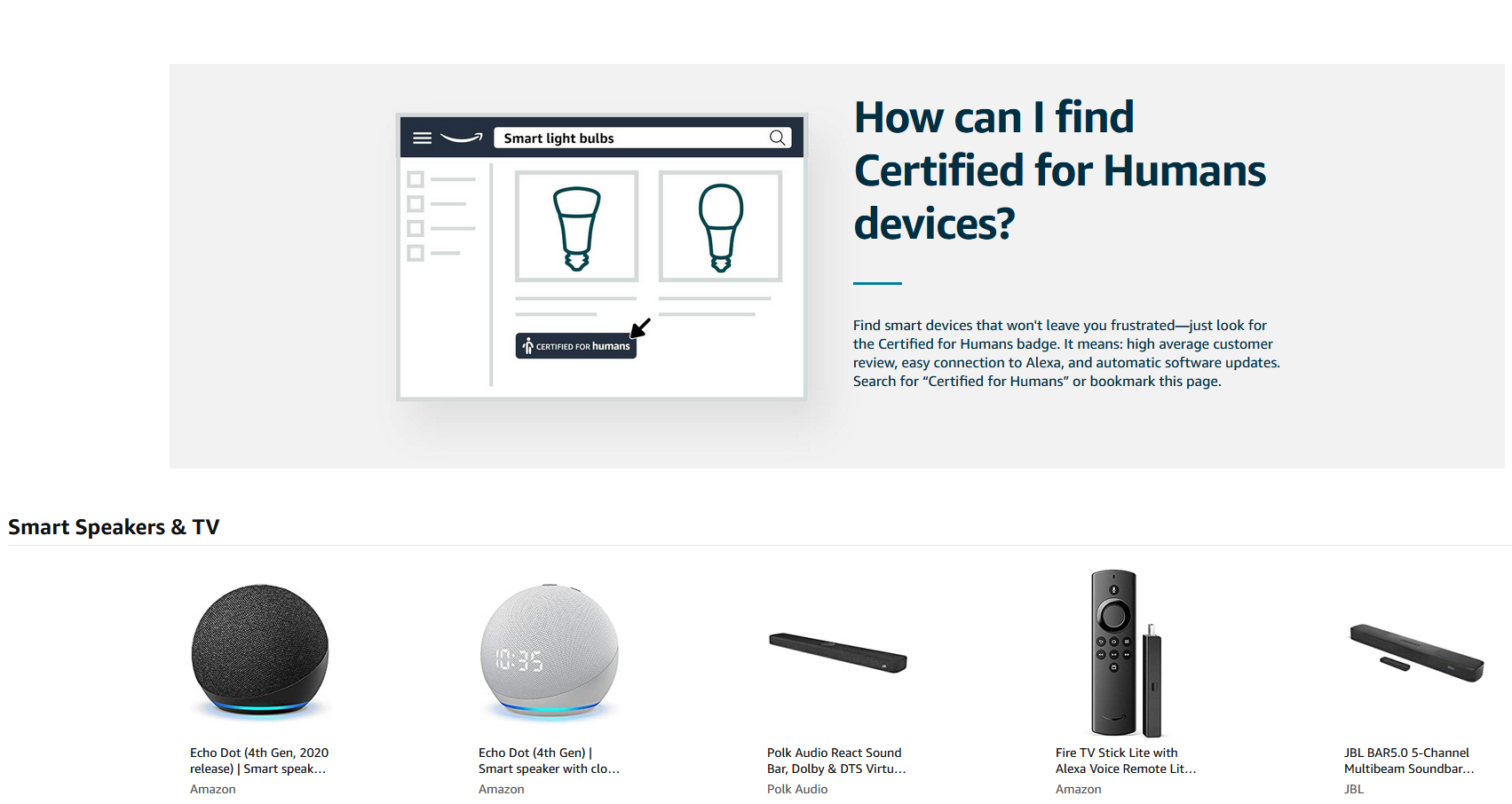 Sitio web de Amazon Certified for Humans