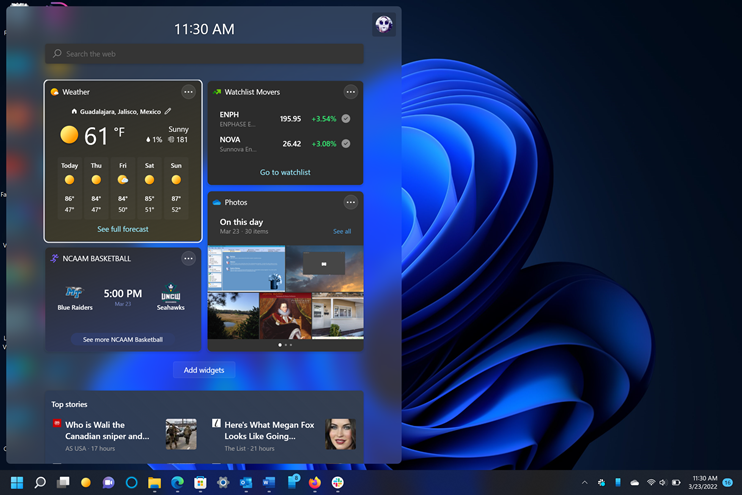 Panel de widgets en Windows 11