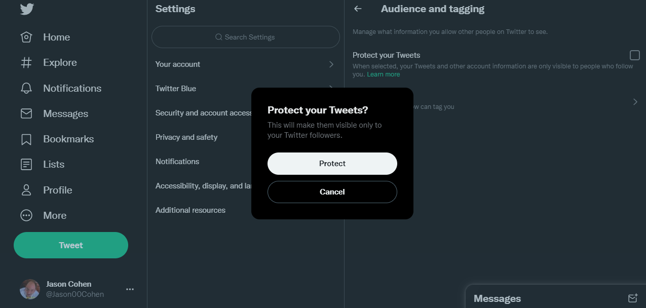 opción de tweets protegidos