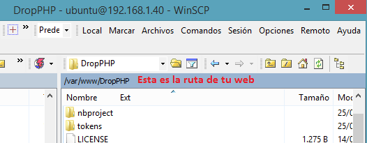 ruta web winscp