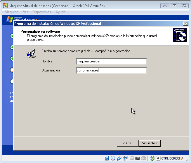 VirtualBox Windows XP hacker