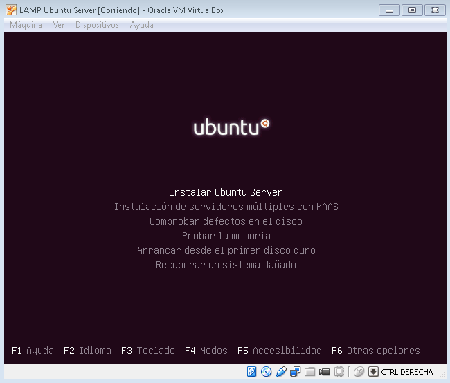 Instalación limpia Ubuntu Server virtualizado