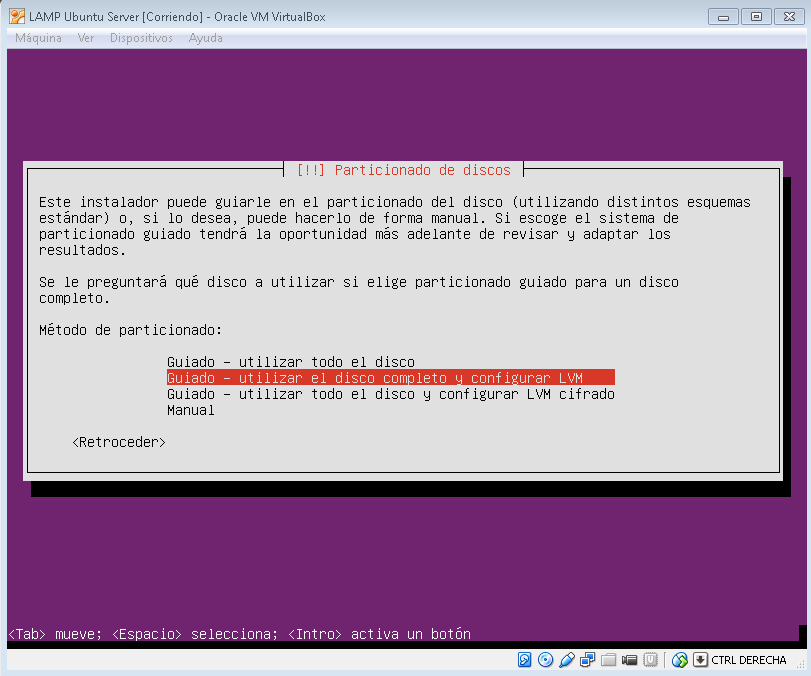 Ubuntu Server LVM particionado