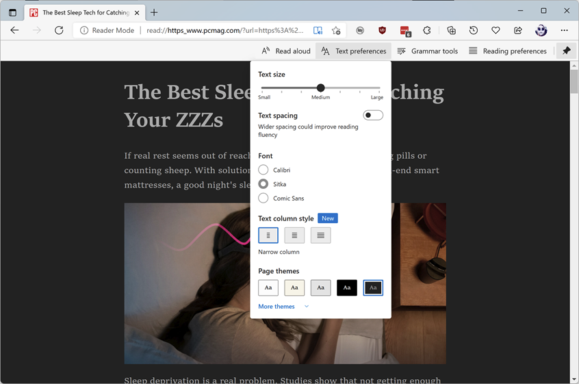 Una vista inmersiva del lector en el navegador Edge