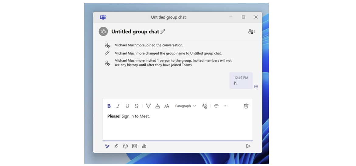 Formateo de texto en el chat en Windows 11