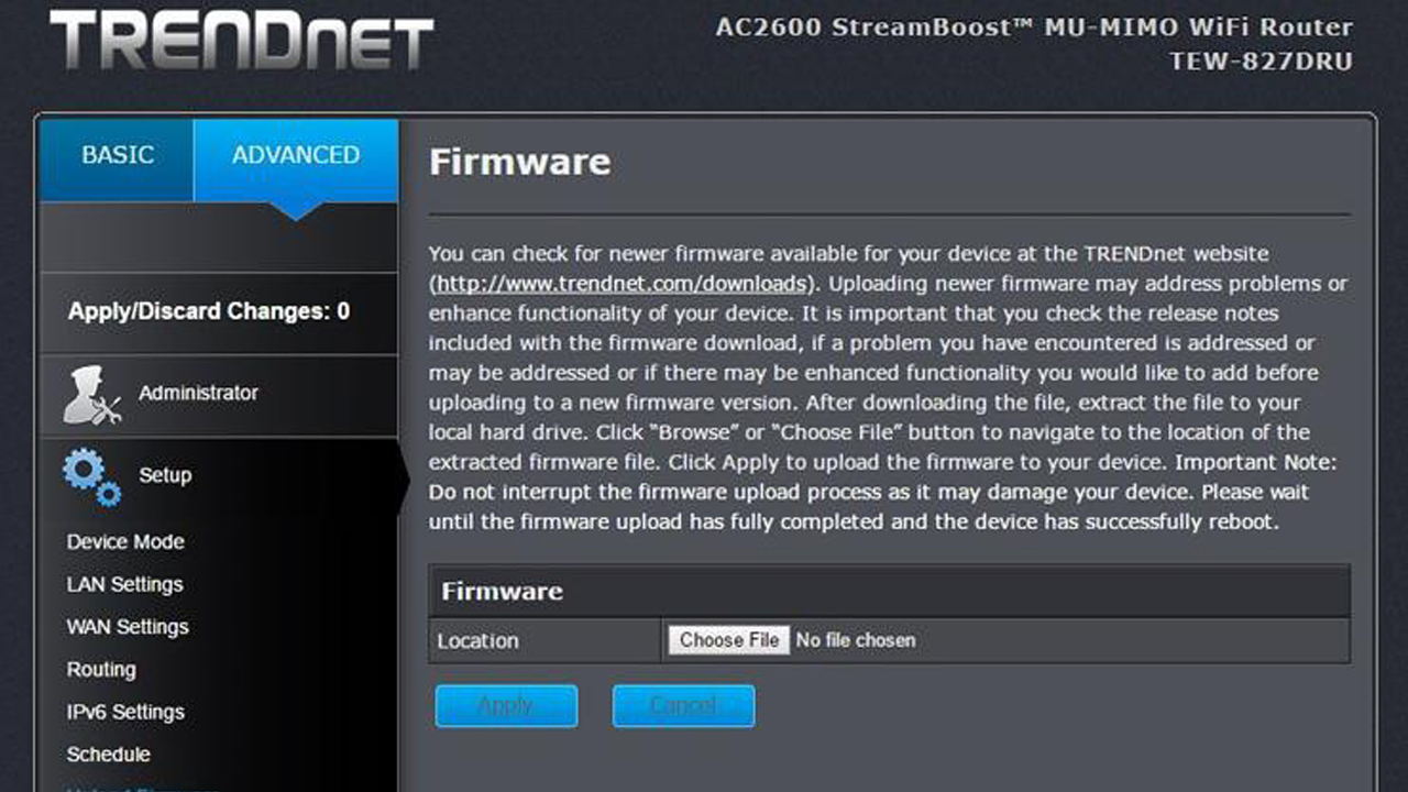 Captura de pantalla de la actualización del firmware del enrutador