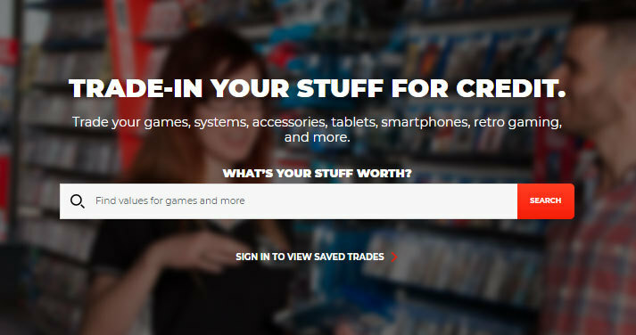 captura de pantalla de GameStop que dice intercambia tus cosas por crédito