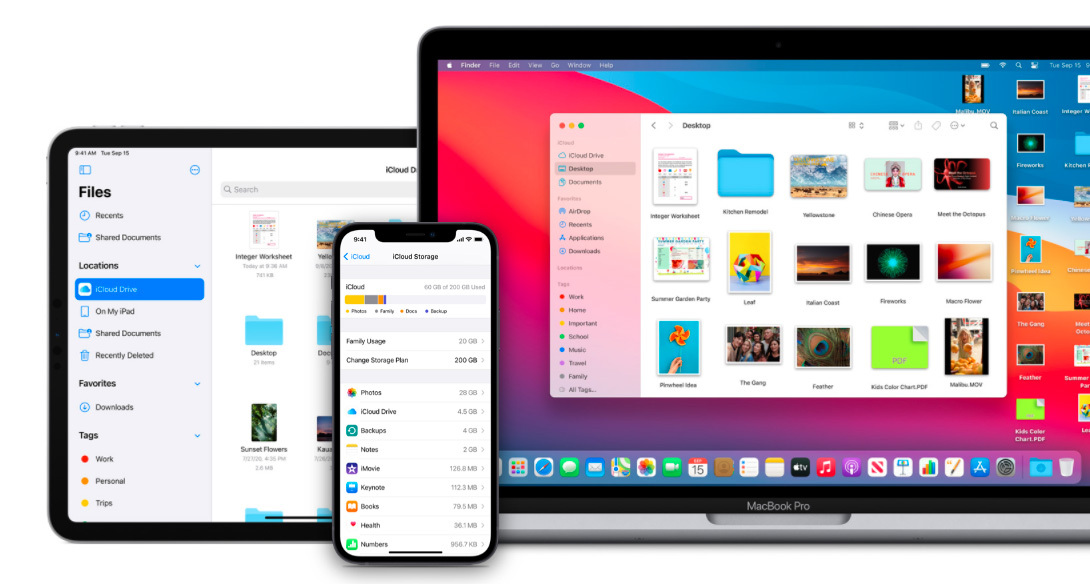 iPad, iPhone y MacBook, todos con iCloud abierto