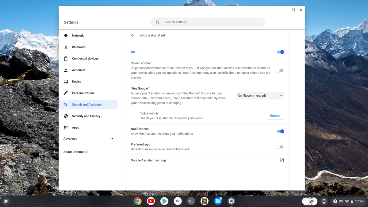 Configuración del Asistente de Google de Chrome OS
