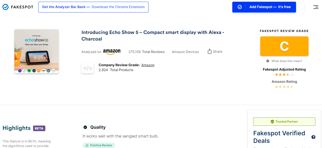Amazon Echo Show 5 en Fakespot