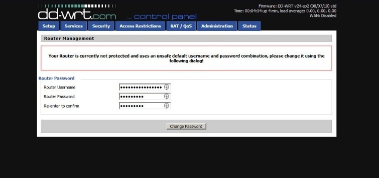 Captura de pantalla de la configuración de DD-WRT