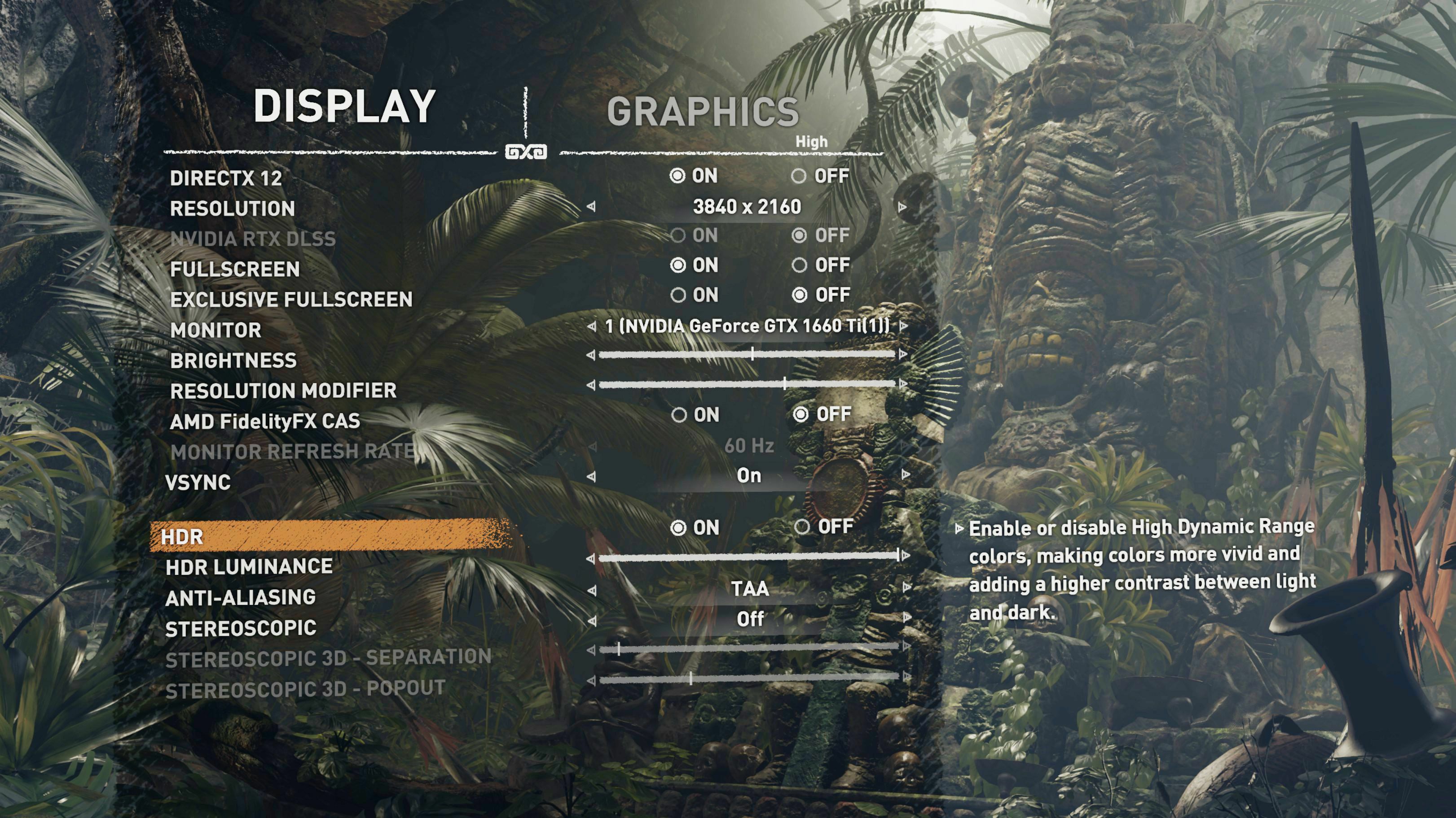Configuración HDR de Tomb Raider
