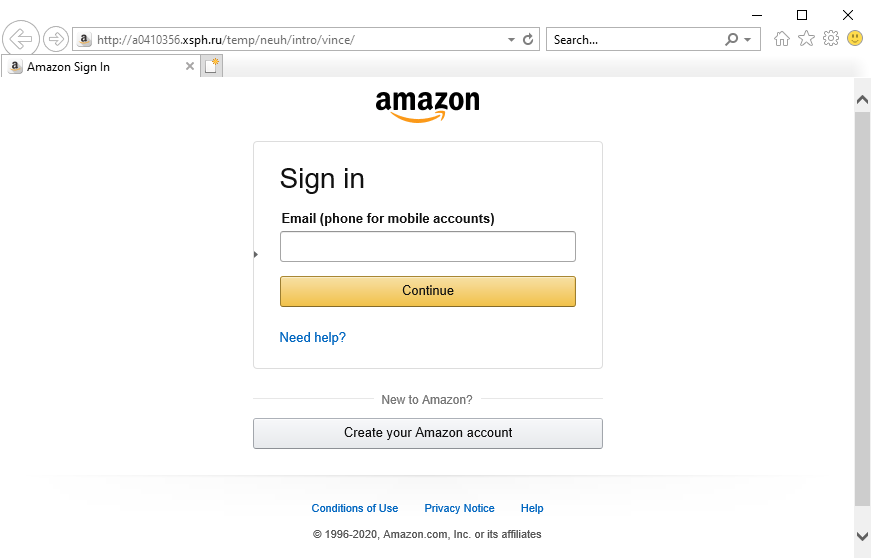 Sitio de phishing Amazon No Lock