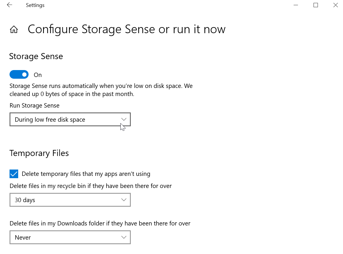 Menú de detección de almacenamiento en Windows