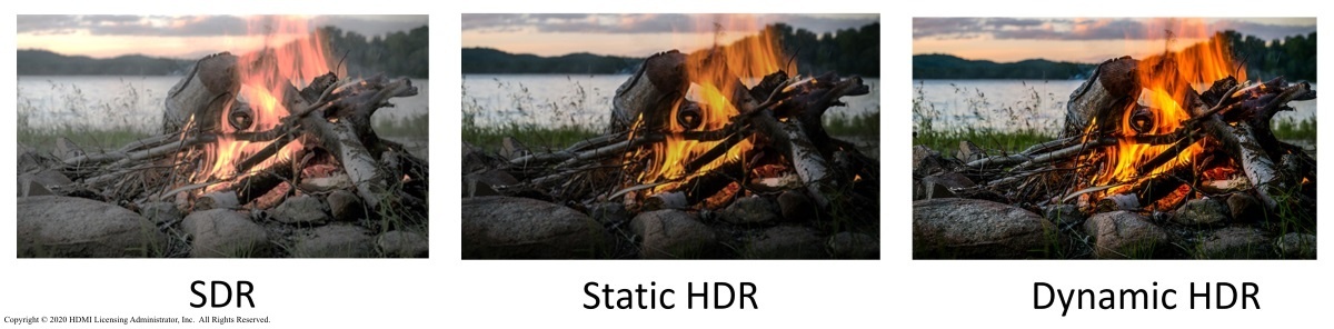 Chimenea mostrada en definición estándar, HDR estático y HDR dinámico