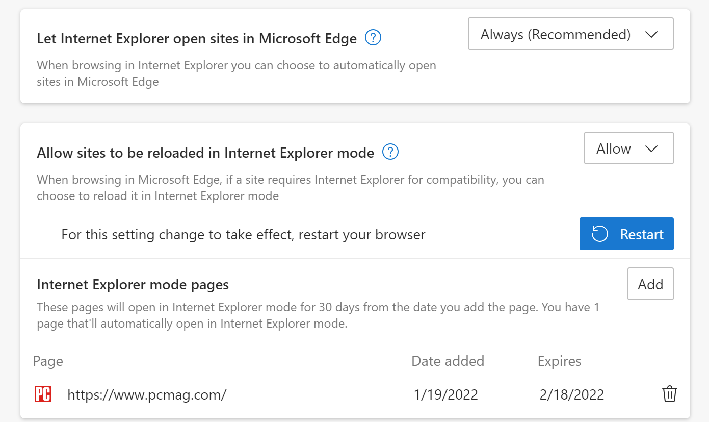 Permitir que los sitios se ejecuten en modo Internet Explorer en el navegador Edge