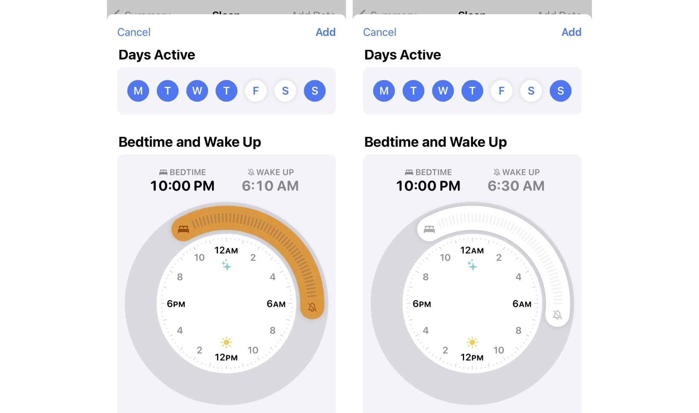 Modo de suspensión del iPhone estableciendo un horario de sueño