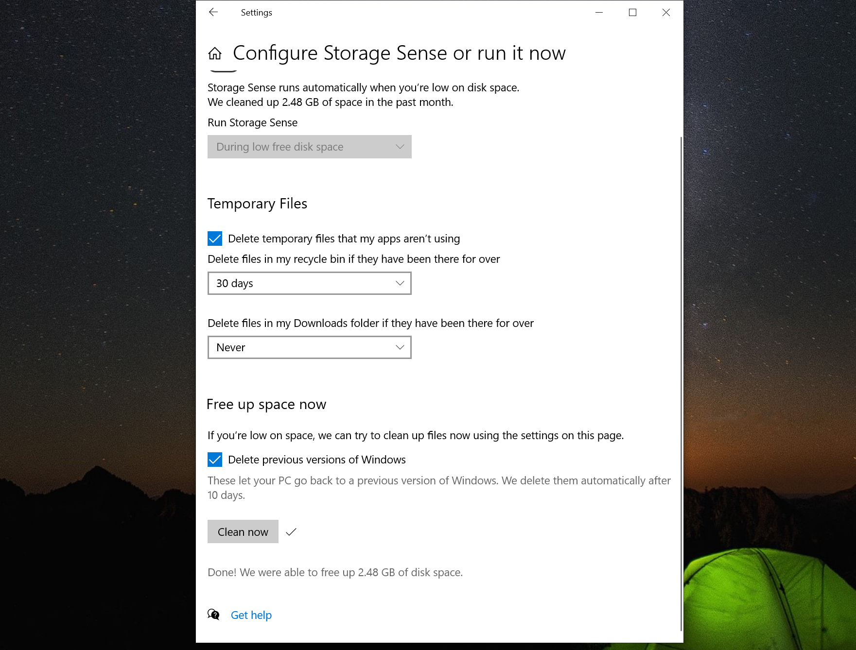 Windows configura los ajustes de almacenamiento