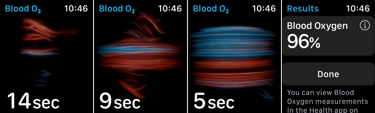 Lectura de oxígeno en sangre en un Apple Watch