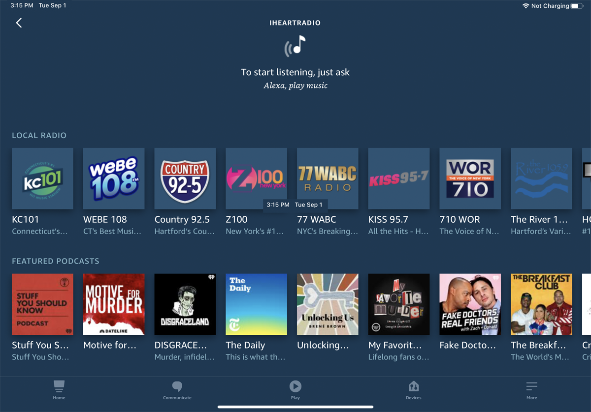 Opciones de podcast de iHeartRadio