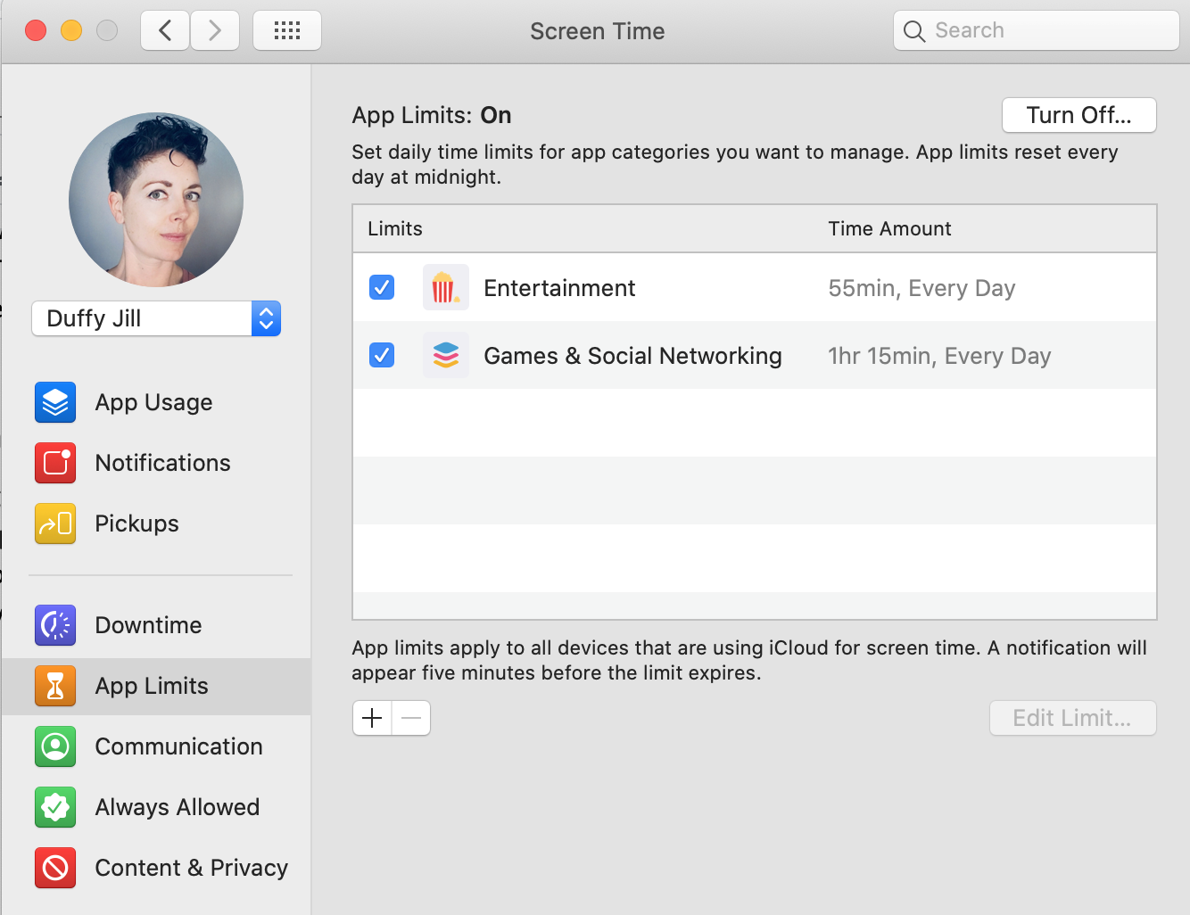 Configuración del límite de la aplicación Apple Family Sharing Screen Time