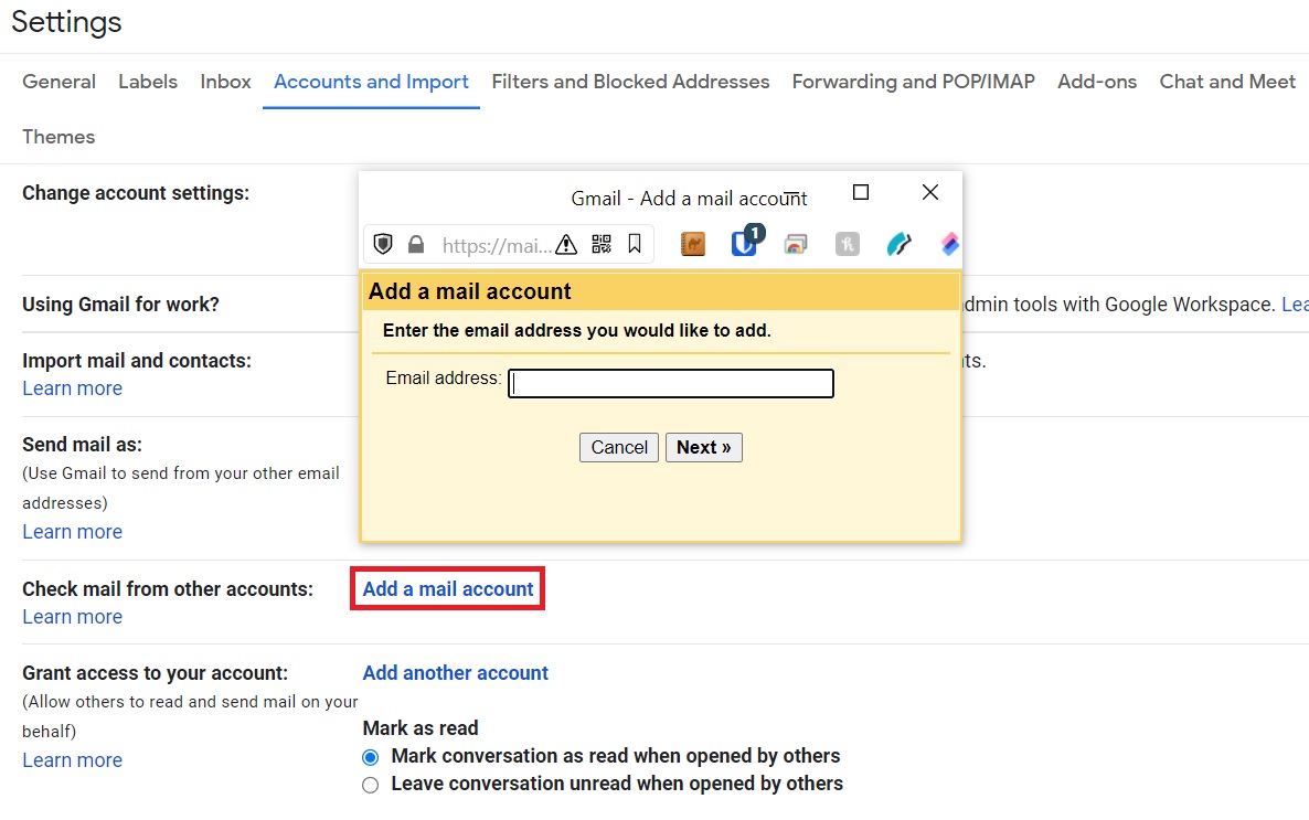 Configuración de Gmail para revisar el correo desde una cuenta separada.