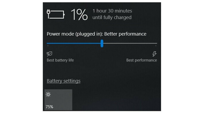 Control deslizante de rendimiento de la batería de Windows 10