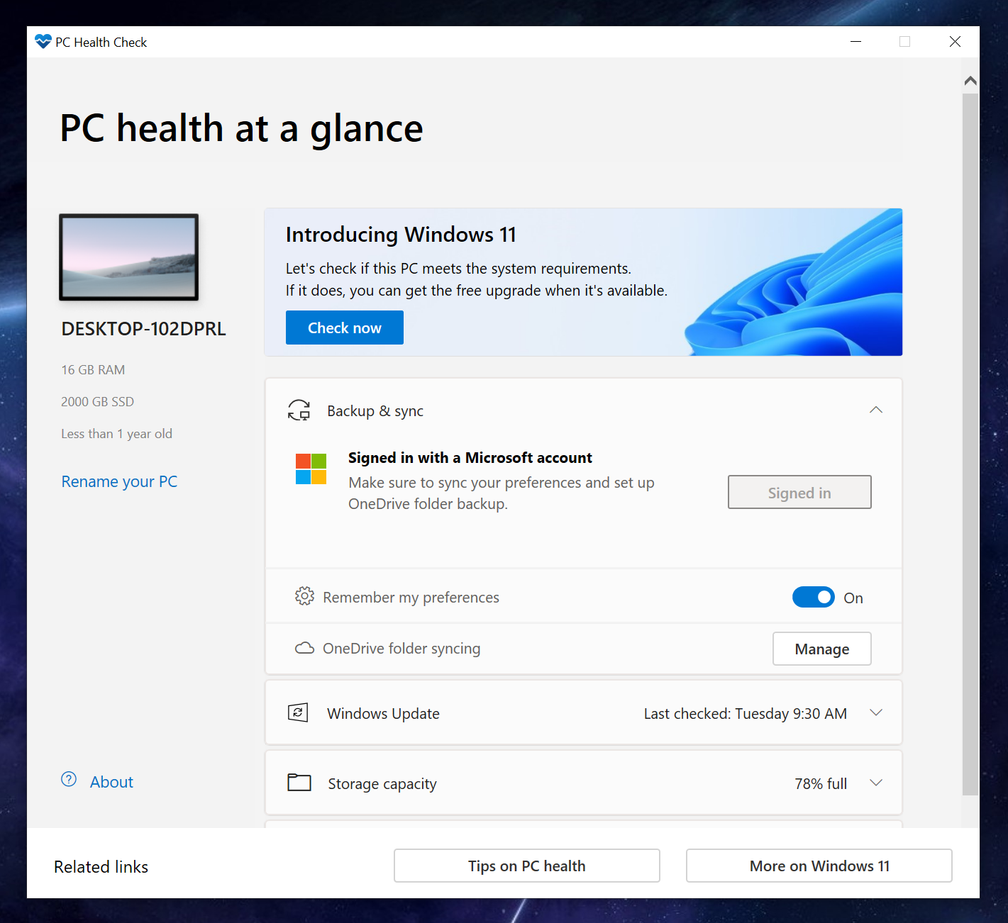 Aplicación PC Health Check