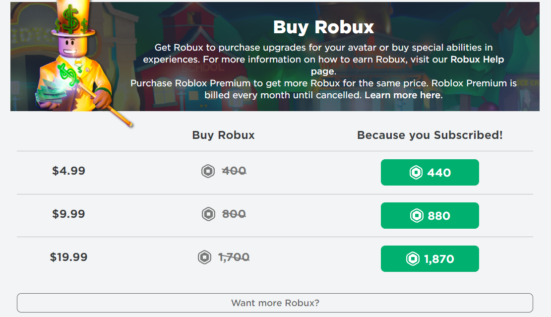 Compra Robux desde el sitio web de Roblox
