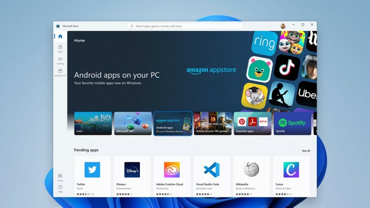 Tienda de aplicaciones de Windows 11 que muestra aplicaciones para Android