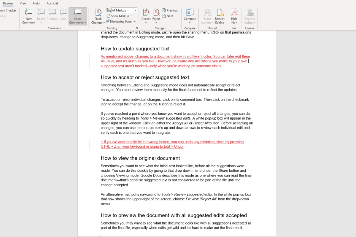Seguimiento de cambios en la versión de escritorio de Microsoft Word
