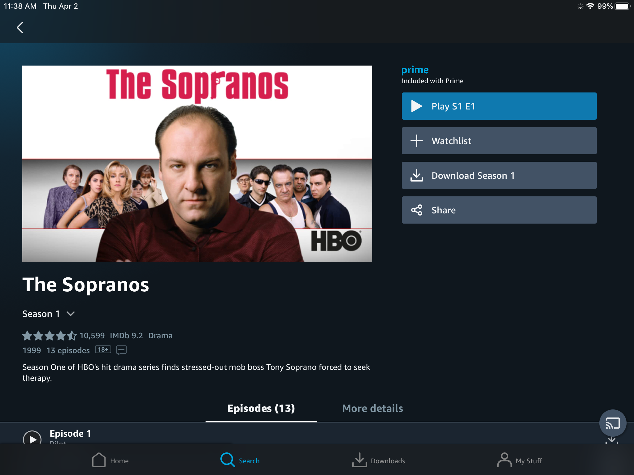 Descarga la primera temporada de Los Soprano en Amazon Video
