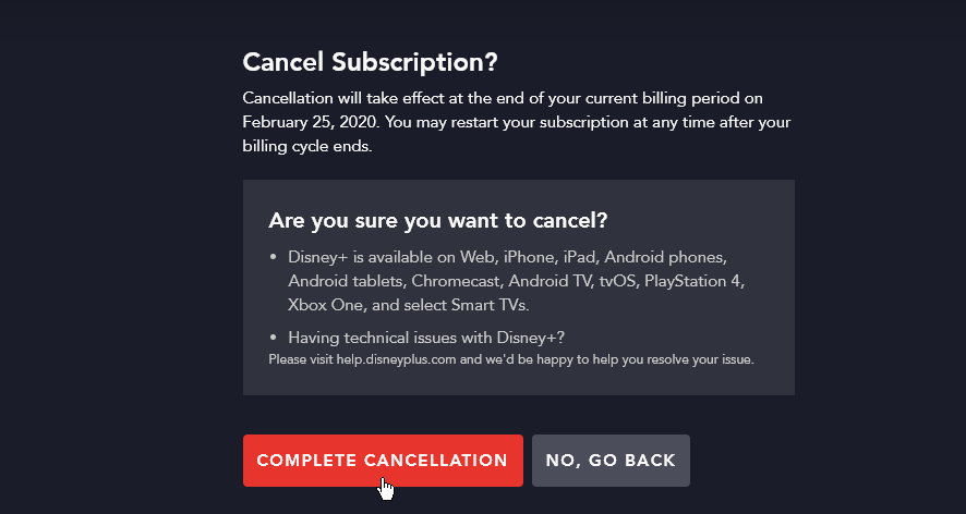 Disney+ te pide que expliques por qué cancelas