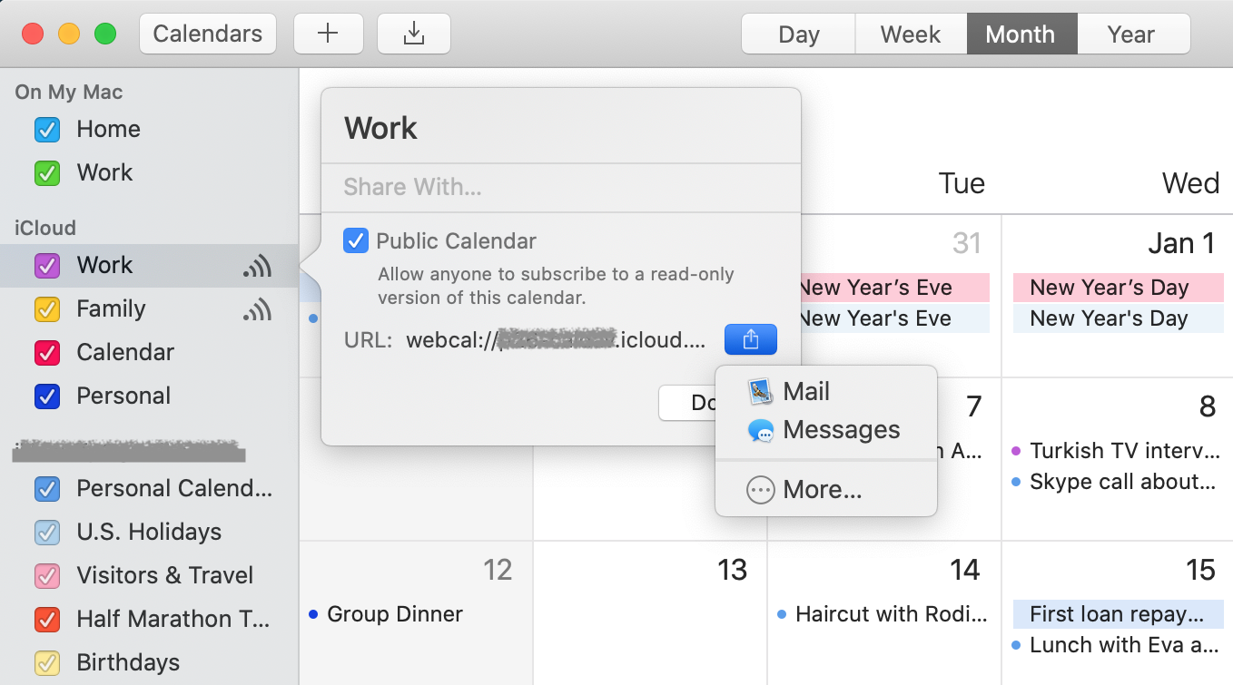 Apple Calendar compartir publicar