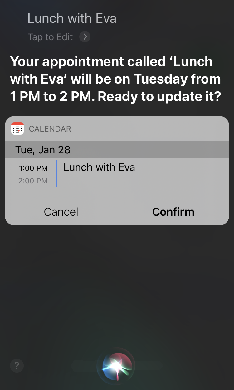 Calendario de Apple en Siri