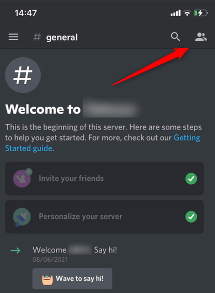 Toque el icono de la lista de miembros del servidor