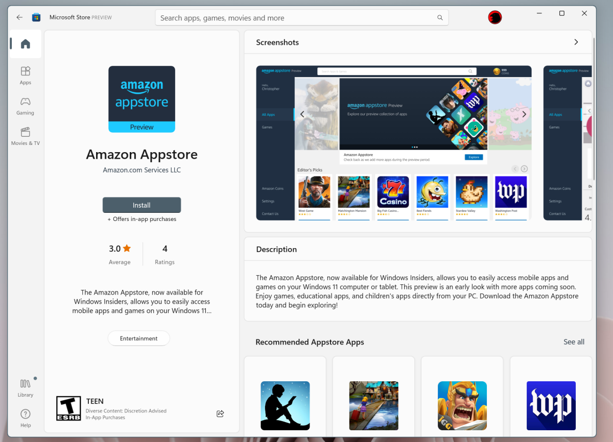 Tienda de aplicaciones de Amazon Windows 11 