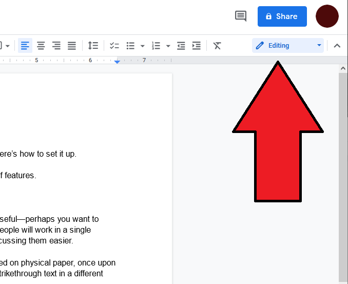 Menú desplegable de Google Docs para los modos de edición, sugerencia y visualización