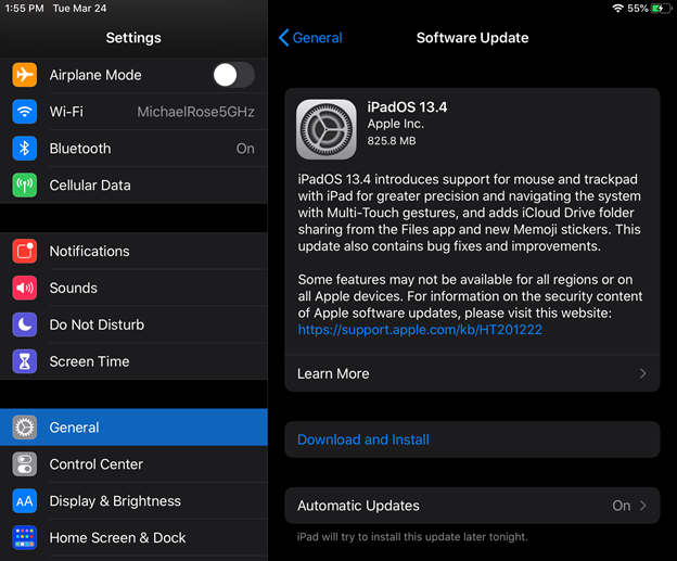 Actualizar a iPadOS 13.4