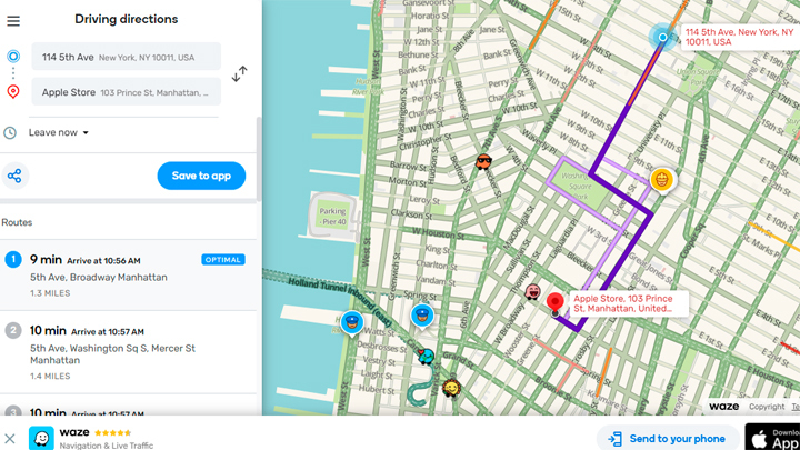 Mapa en vivo desde el sitio de Waze