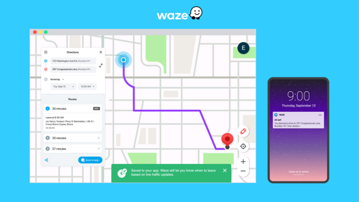 Waze Live Map con teléfono con enlace al lado