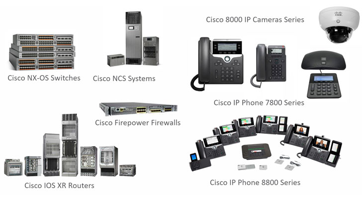 Enrutadores, conmutadores, teléfonos IP y cámaras de Cisco