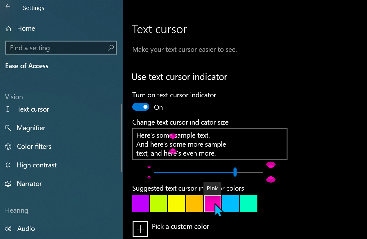 Cursor de texto de Windows 10