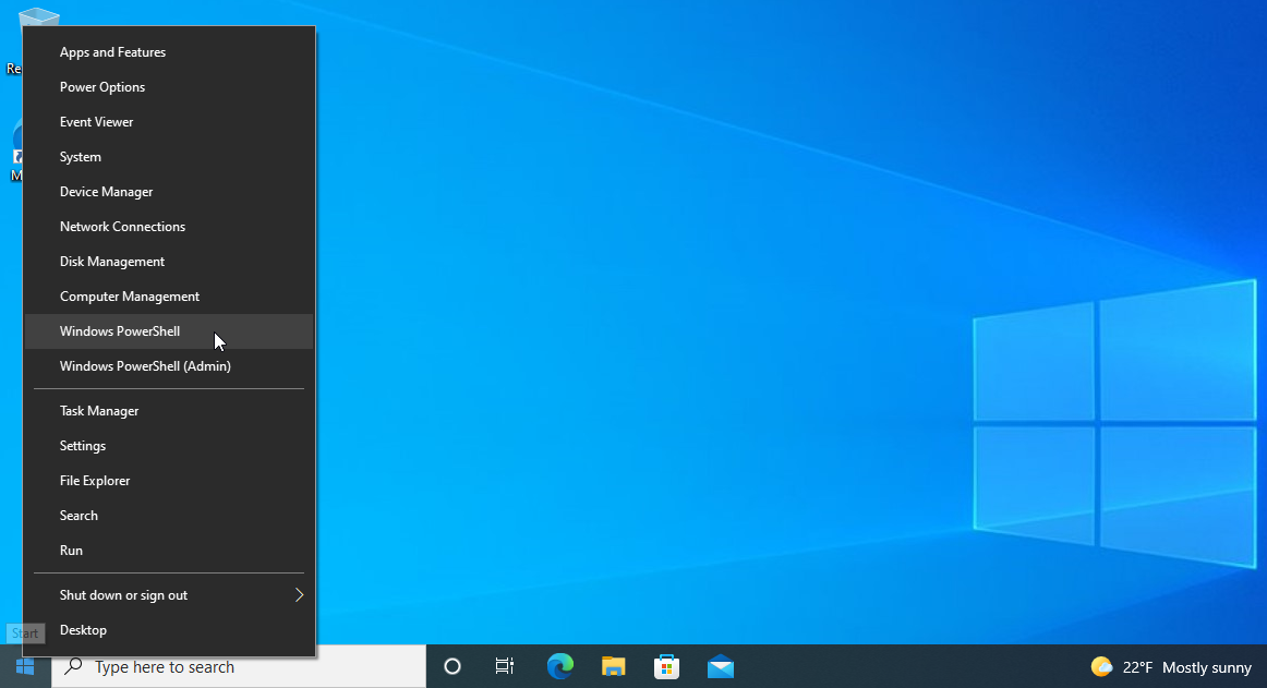 Ventana de PowerShell de Windows 10