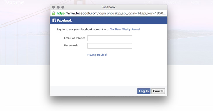 página de inicio de sesión de phishing de Facebook