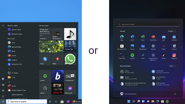 Menú Inicio de Windows 10 vs.  Menú Inicio de Windows 11
