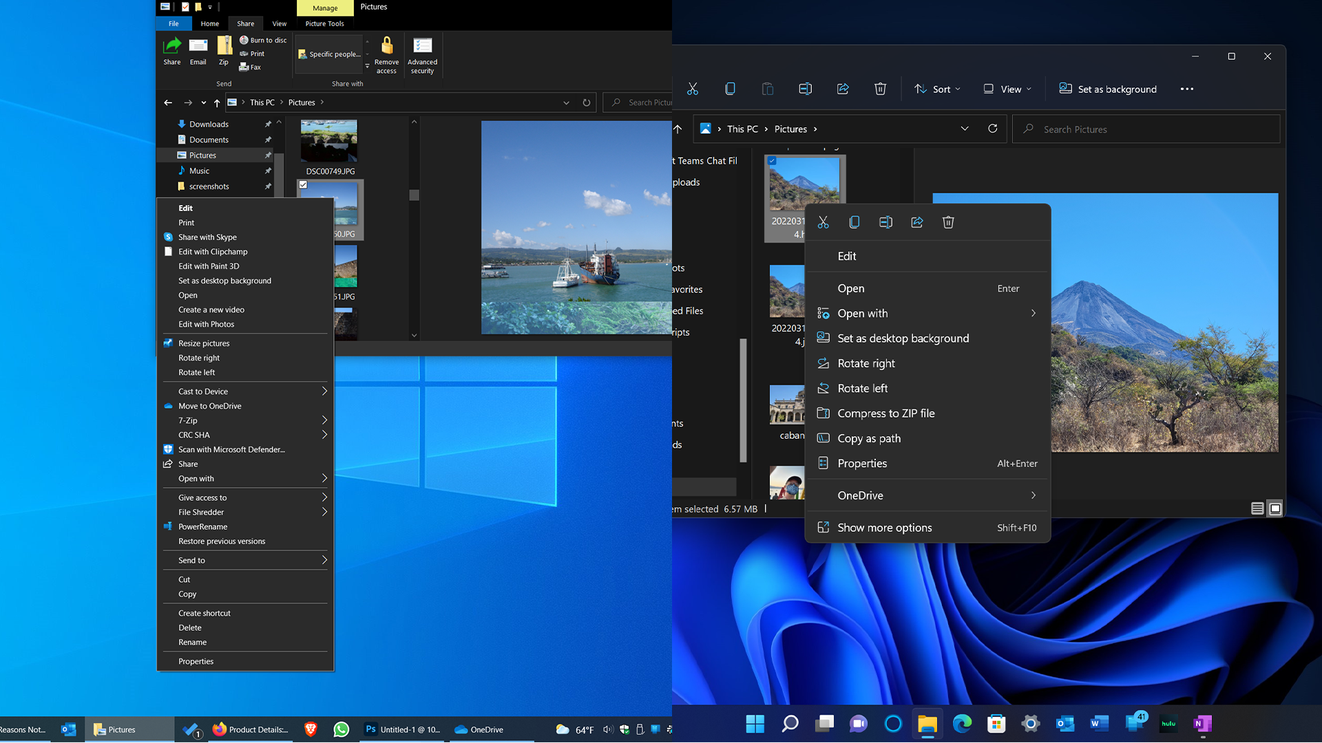 Menú contextual de Windows 10 frente al Explorador de archivos  ventanas 11
