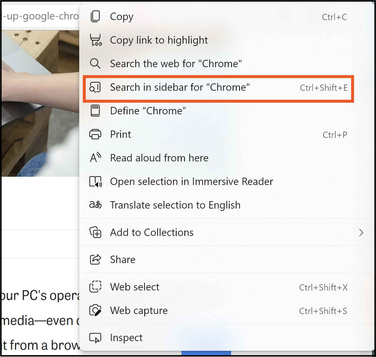 Acceso a la búsqueda lateral en Microsoft Edge
