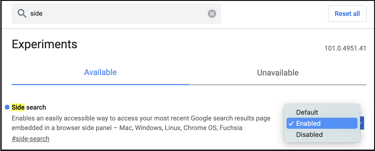 Página que resulta cuando después de escribir "cromo: banderas" en la barra de direcciones de Google Chrome