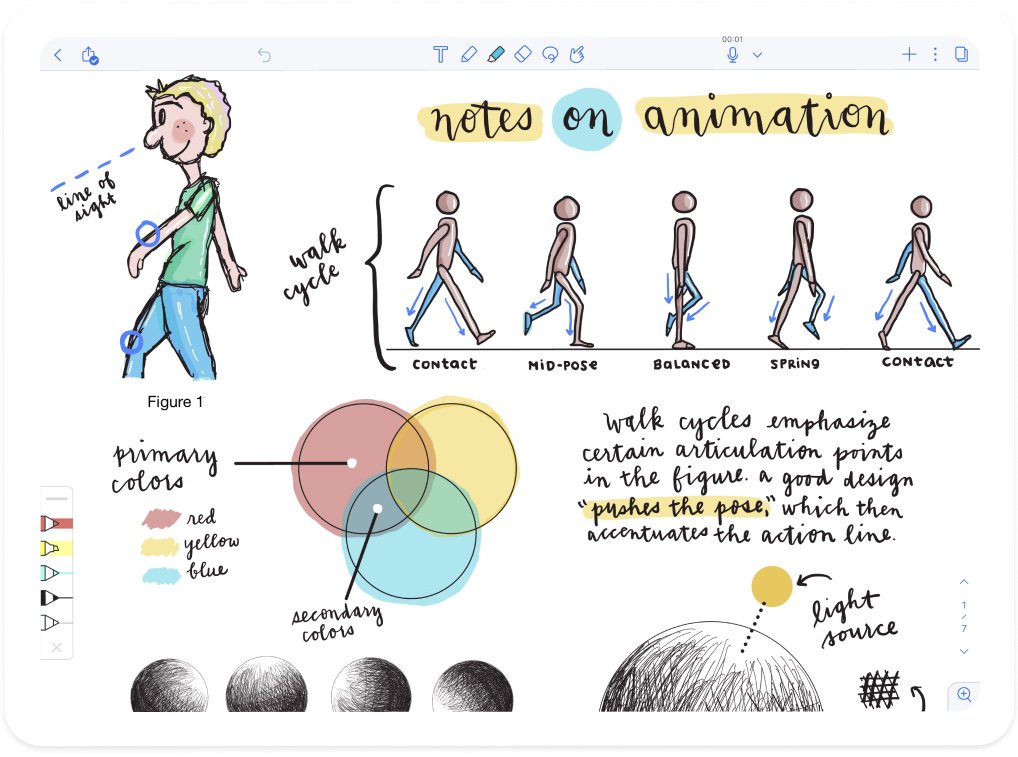 Notability aplicación para tomar notas para iPad, con bocetos y notas sobre la creación de animaciones